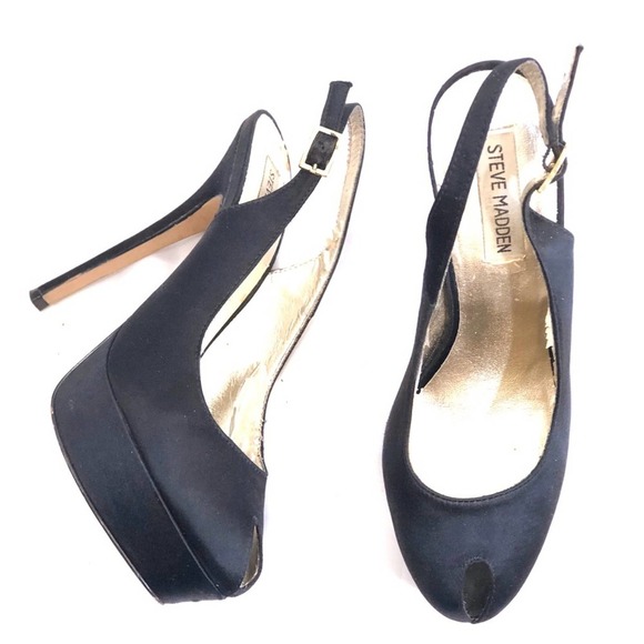 STEVE MADDEN Black Satin Slingback Stilettos - Picture 2 of 7